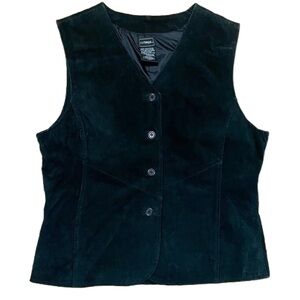 Vintage 100% leather Outbrook Vest Black Suede Sleeveless Button Up Biker Riding